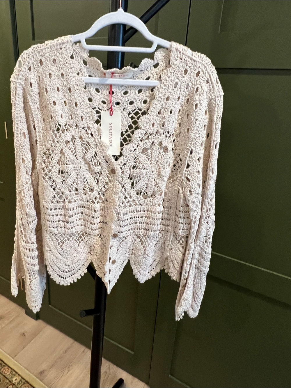 Solitaire Crochet Openwork Cardigan Sweater - Cream